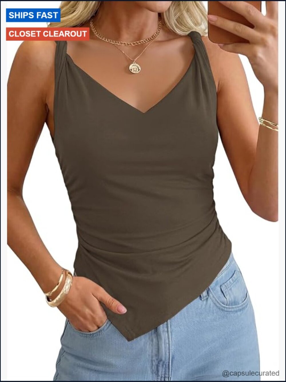 Women's Sleeveless Twist Strap V-Neck Tank Top Summer Blouse